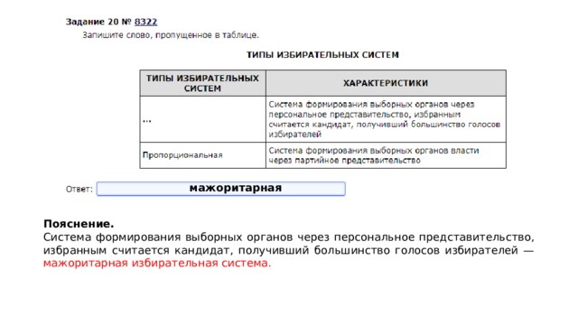 Персональное представительство. Система формирования выборных органов через. Запишите слово пропущенное в таблице типы избирательных систем. Запишите слово пропущено в табоице типы избирательных систем. Запишите слово пропущенное в таблице мажоритарная.