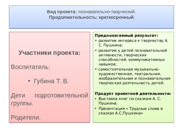 Предполагаемый продукт в проекте