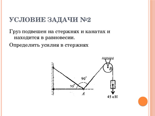 Груз на стержне. Груз подвешен на стержнях и находится в равновесии. Техническая механика груз подвешен на стержнях. Задача груз подвешен на стержнях и находится в равновесии. Условие равновесия стержня.