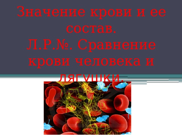     Значение крови и ее состав.  Л.Р.№. Сравнение крови человека и лягушки. 