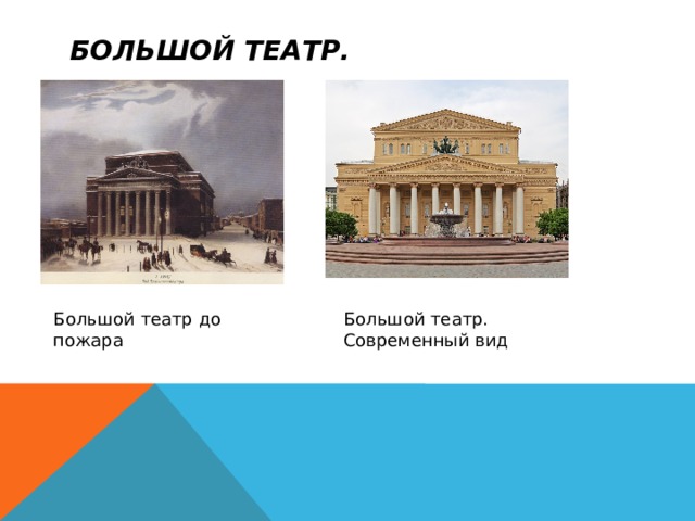 Большой театр. Большой театр до пожара Большой театр. Современный вид 