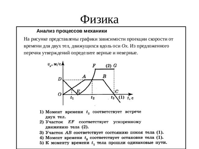 На рисунке приведены графики зависимости проекции скорости от времени для двух тел