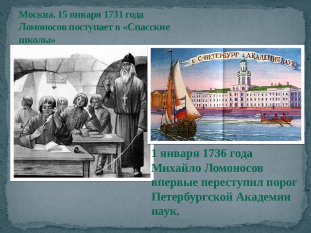 Во сколько ломоносов поступил учиться. Спасские школы Ломоносов. Ломоносов 1731 год. Где учился Ломоносов в Москве.