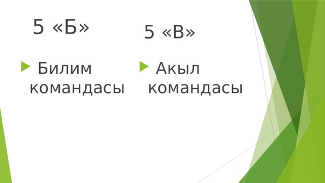 5 «В» 5 «Б»  Билим командасы  Акыл командасы 