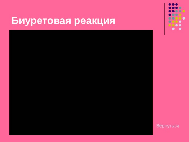 Биуретовая реакция Биуретовая реакция протекает так: +CuSO 4 +NaOH Вернуться 