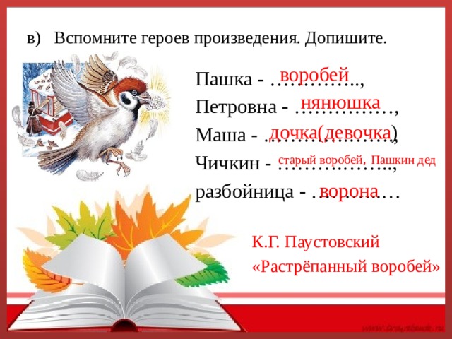 План рассказа растрепанный воробей 3 класс литературное чтение