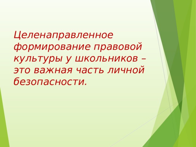 Целенаправленное формирование правовой культуры у школьников – это важная часть личной безопасности.  