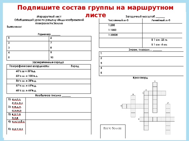 Подпишите состав группы на маршрутном листе 