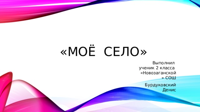 «Моё село» Выполнил ученик 2 класса «Новозаганской» СОШ Бурдуковский Денис