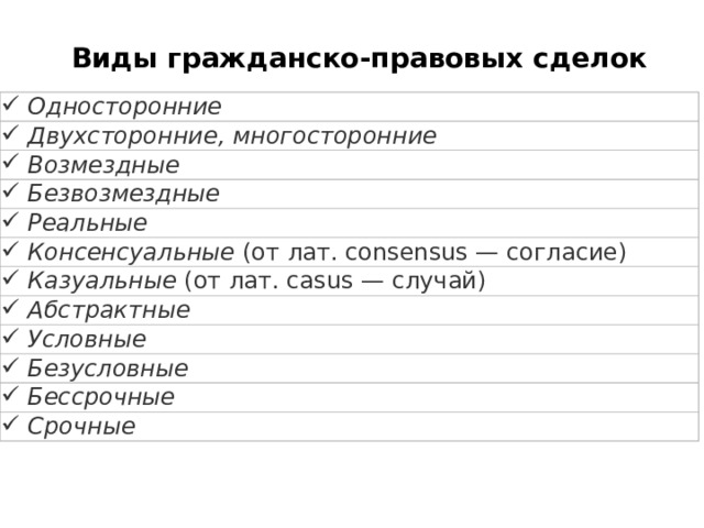 Виды гражданско правовых