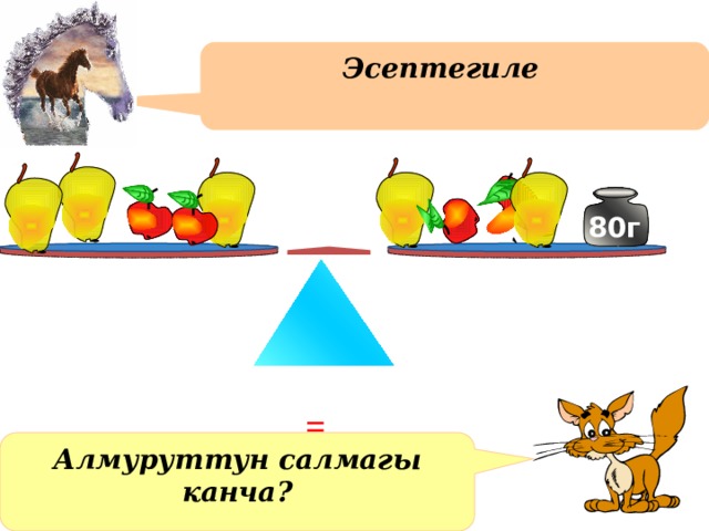 Эсептегиле  80г = Алмуруттун салмагы канча? 