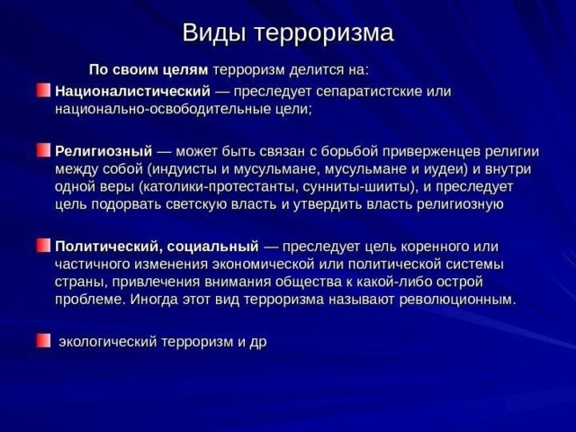 Виды терроризма заполните схемы