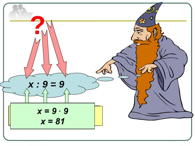 ? х : 9 = 9 Бөлүүчү Бөлүнүүчү Тийинди 