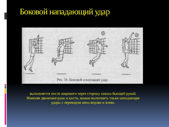 Как называются атакующие. Техника выполнения боковой атакующий удар.. Боковой атакующий удар в волейболе. Боковой нападающий удар в волейболе. Боковой нападающий удар анализ техники.