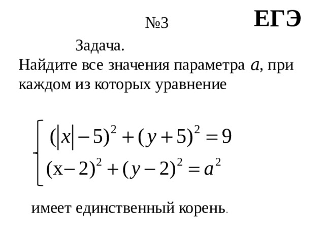 ЕГЭ № 3  Задача. Найдите все значения параметра 𝑎, при каждом из которых уравнение имеет единственный корень . 