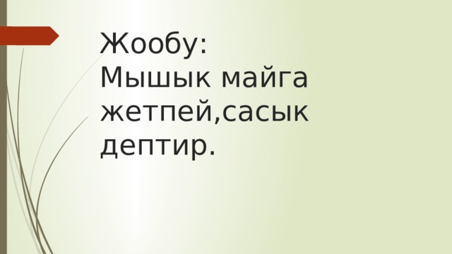 Жообу:  Мышык майга жетпей,сасык дептир. 