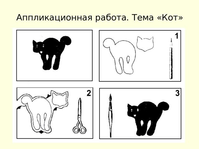 Аппликационная работа. Тема «Кот» 