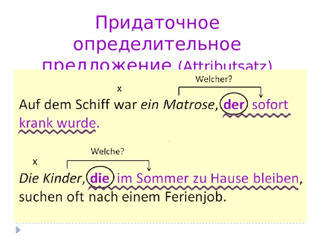 Придаточное определительное предложение (Attributsatz) 