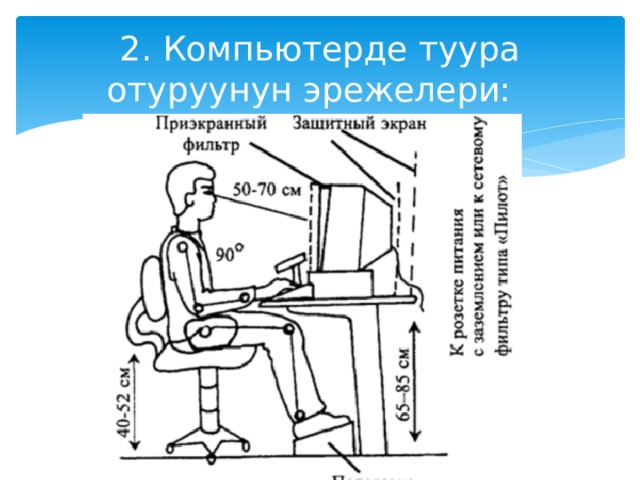 Расположение работы. Схема рабочего места оператора ПЭВМ. Эргономика рабочего места оператора ЭВМ. Требования к организации рабочего места оператора ЭВМ. Организовать рабочее рабочее место оператора ЭВМ.