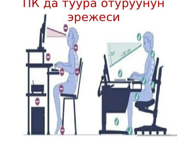 ПК да туура отуруунун эрежеси 
