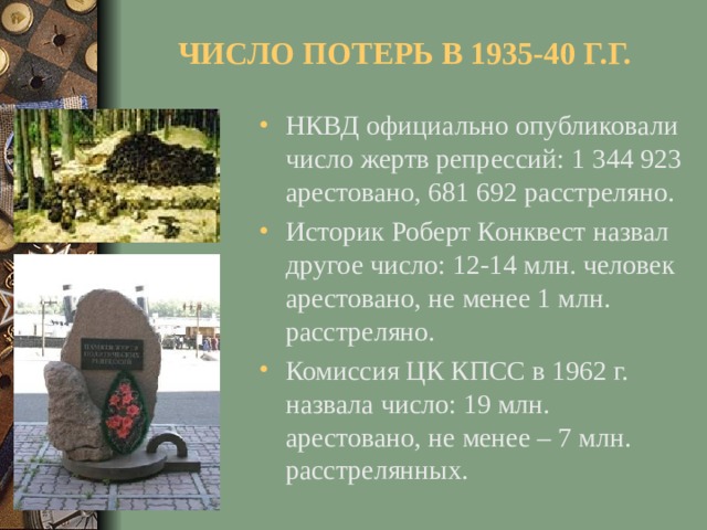 ЧИСЛО ПОТЕРЬ В 1935-40 Г.Г.