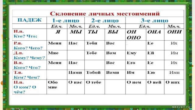 Склонения личных местоимений в русском языке. Таблица личные местоимения 4 класс. Склонение личных местоимений таблица. Личные местоимения в русском языке 4 класс. Лицо местоимений 4 класс.