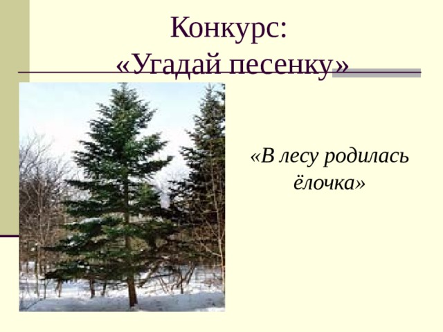 Конкурс:  «Угадай песенку» «В лесу родилась ёлочка» 