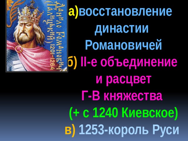 Южные и юго западные русские княжества вопросы. Король Руси 1253.