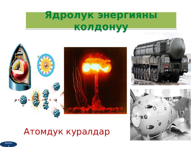 Ядролук энергияны колдонуу Атомдук куралдар физика 