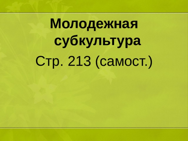 Молодежная субкультура Стр. 213 (самост.) 