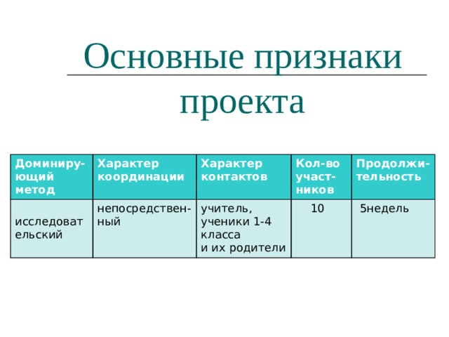 Какие основные признаки проекта