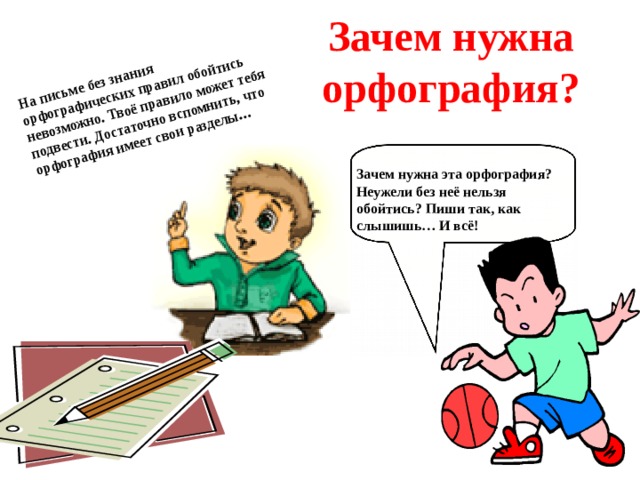 На письме без знания орфографических правил обойтись невозможно. Твоё правило может тебя подвести. Достаточно вспомнить, что орфография имеет свои разделы… Зачем нужна орфография? Зачем нужна эта орфография? Неужели без неё нельзя обойтись? Пиши так, как слышишь… И всё! 
