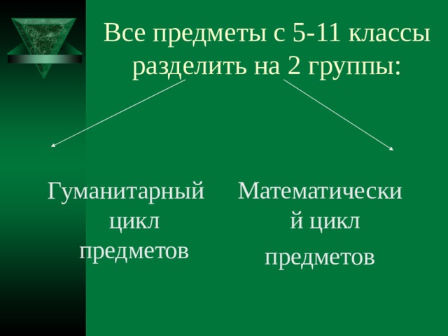 Гуманитарный цикл предметов Математический цикл предметов 