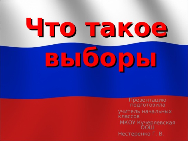 Что такое  выборы Презентацию подготовила учитель начальных классов МКОУ Кучеряевская ООШ Нестеренко Г. В. 