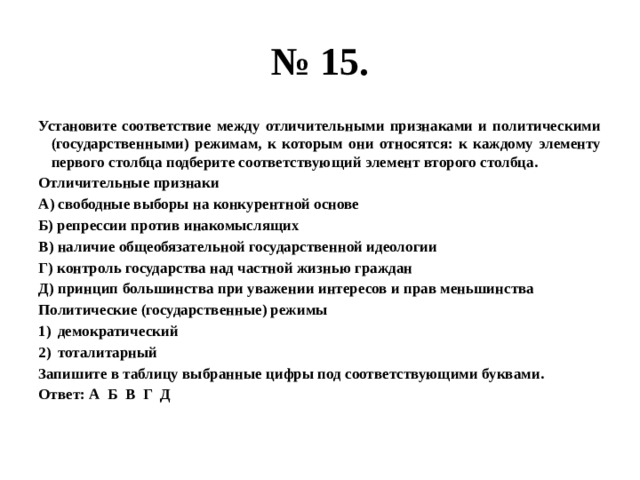 Установите соответствие между характерной чертой