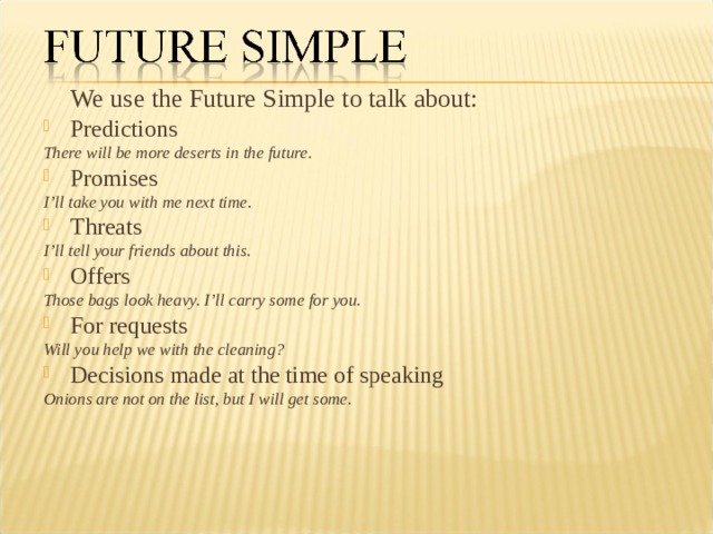 Used future перевод. Future simple we use. We use Future simple to talk about. Future simple predictions. When we use Future simple.