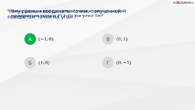 Чему равны координаты точки, полученной  поворотом точки на угол ?   А В     Б Г      