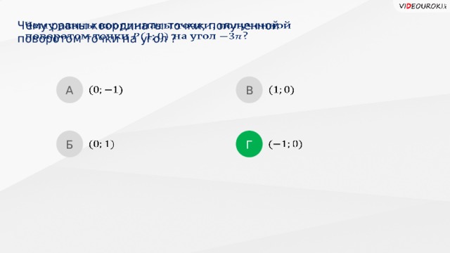 Чему равны координаты точки, полученной  поворотом точки на угол ?   А В     Б Г      