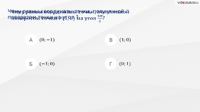 Чему равны координаты точки, полученной  поворотом точки на угол ?   А В     Б Г      