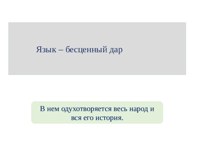           Язык – бесценный дар В нем одухотворяется весь народ и вся его история. 