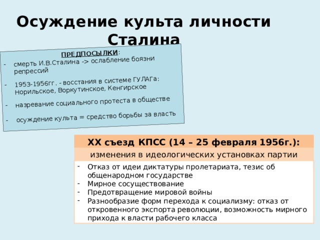 1956 осудил культ личности сталина