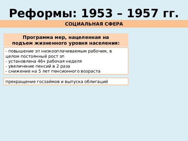 Ссср в 1953 1964 гг. Реформы СССР В 1953-1964. Социальная сфера 1953. Реформы 1953-1957. Социальная сфера СССР 1953-1964.