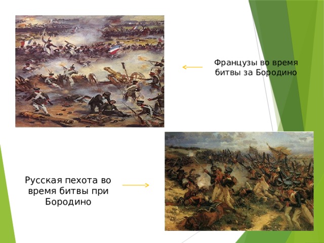 Французы во время битвы за Бородино Русская пехота во время битвы при Бородино 