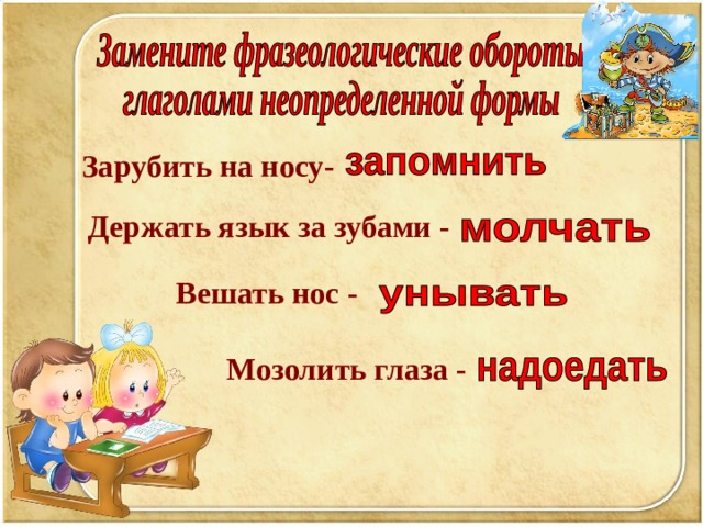 Зарубить на носу- Держать язык за зубами - Вешать нос - Мозолить глаза -  