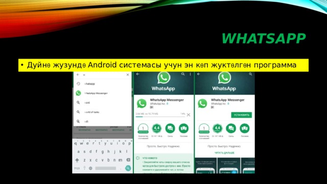 WHATSAPP Дуйн θ жузунд θ Android системасы учун эн к θ п жукт θ лг θ н программа 