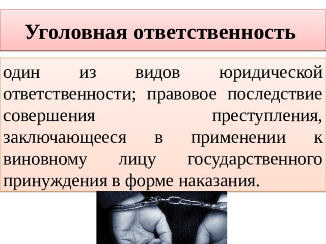 Уголовная ответственность как вид юридической ответственности индивидуальный проект