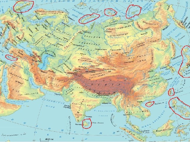 Карта рельеф евразии география 7 класс