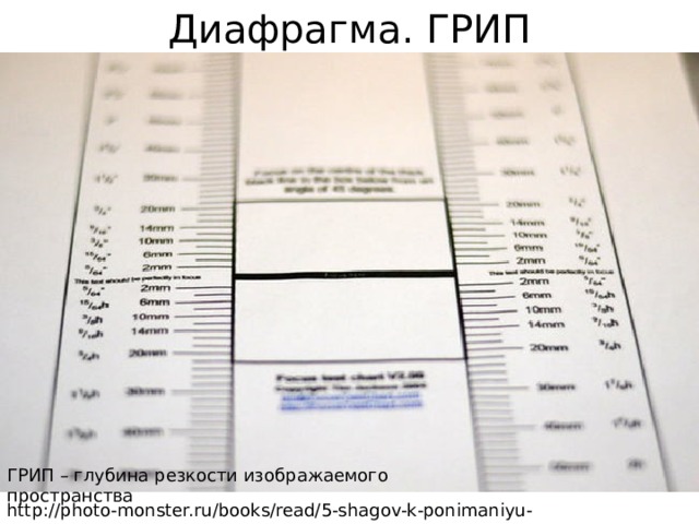Диафрагма. ГРИП ГРИП – глубина резкости изображаемого пространства http://photo-monster.ru/books/read/5-shagov-k-ponimaniyu-diafragmyi.html 