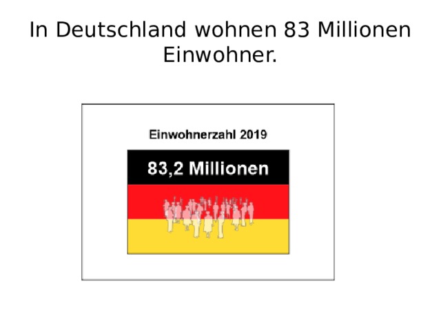 In Deutschland wohnen 83 Millionen Einwohner. 
