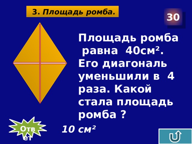 Площадь ромба 10